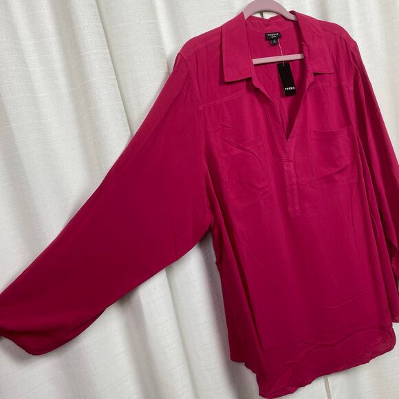 Torrid Vivaceous Pink Harper Challis Collared Long Sleeve Blouse Sz.4 NWT - Picture 6 of 12